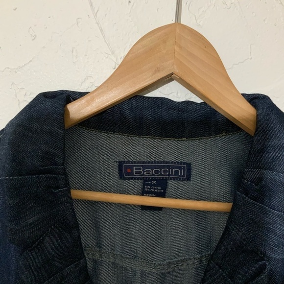 Baccini Plus Size 3X Denim Jacket Dark Blue Jean Belted Button Up Pockets NWOT - Picture 8 of 8